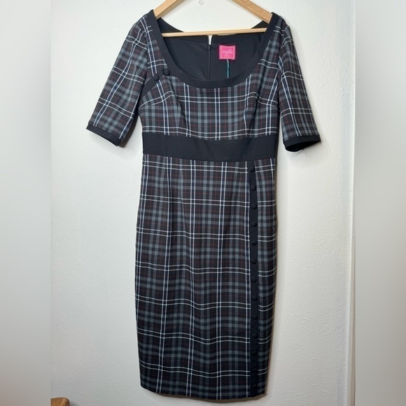 NWT Glamour Bunny 1960s Style Black & Grey Plaid Emily Pencil Dress - Picture 4 of 12